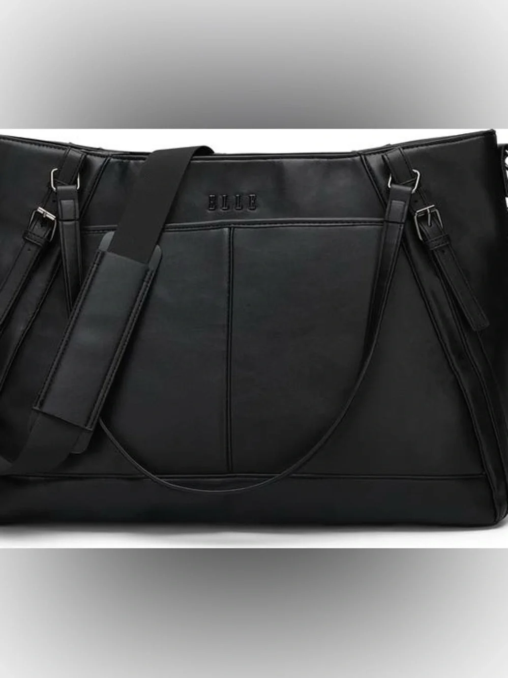 Elle Black Duffel Bag Shoulder Strap Leisure Luxe 33L Vegan Leather Weekender